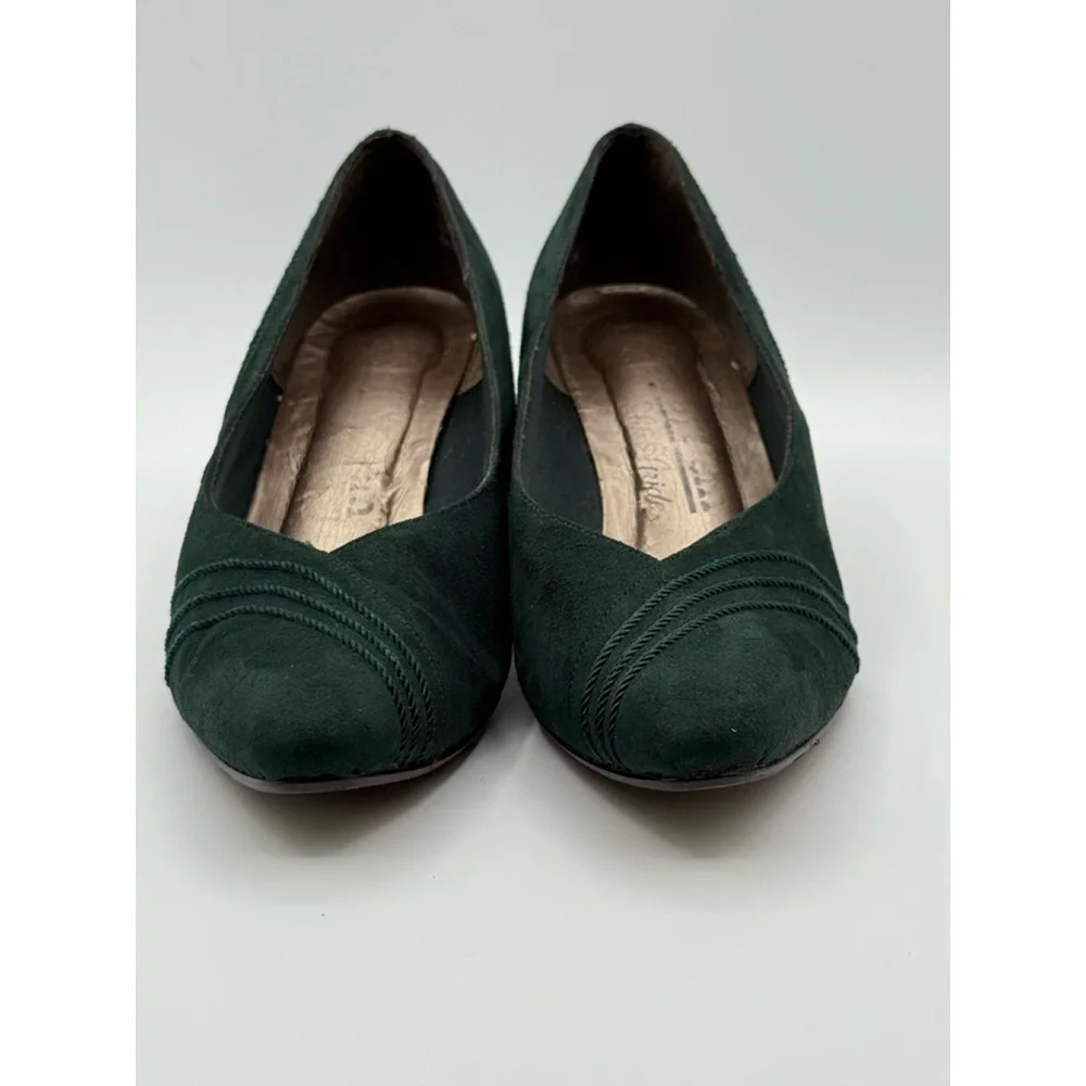 LifeStride Soft System Green Fabric Heels 6.5M – Vintage Style Pointed Toe Pumps